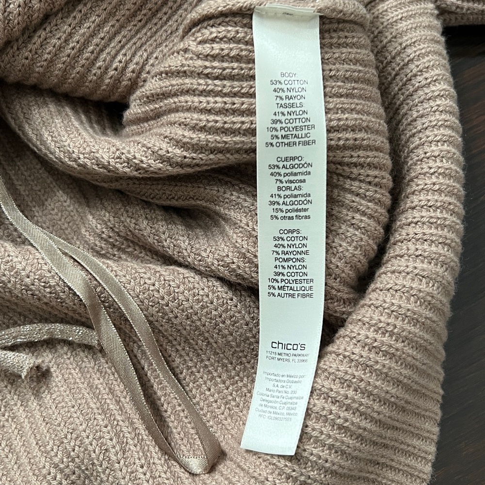 CHICO’S Drama Fringe Pull Over Sweater Taupe - Picture 11 of 12